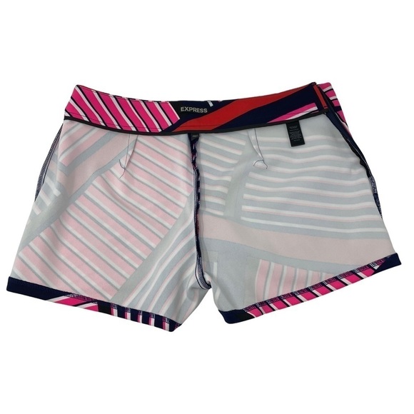 Express Shorts Modern Stretch Navy Blue Black Red Pink White Diagonal Stripes-4 - Picture 5 of 11